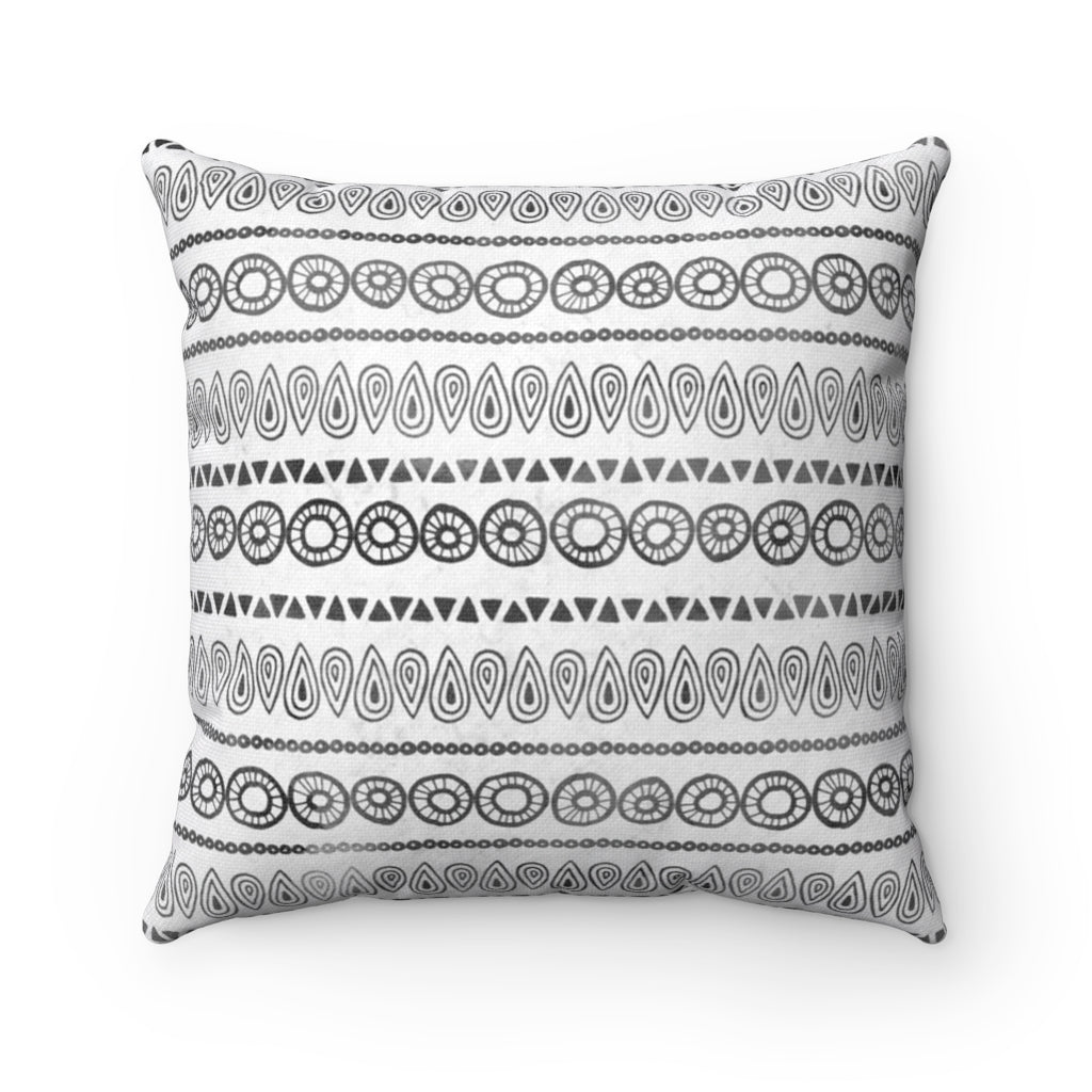 Boho Tribal Print - Black + White Spun Polyester Pillow