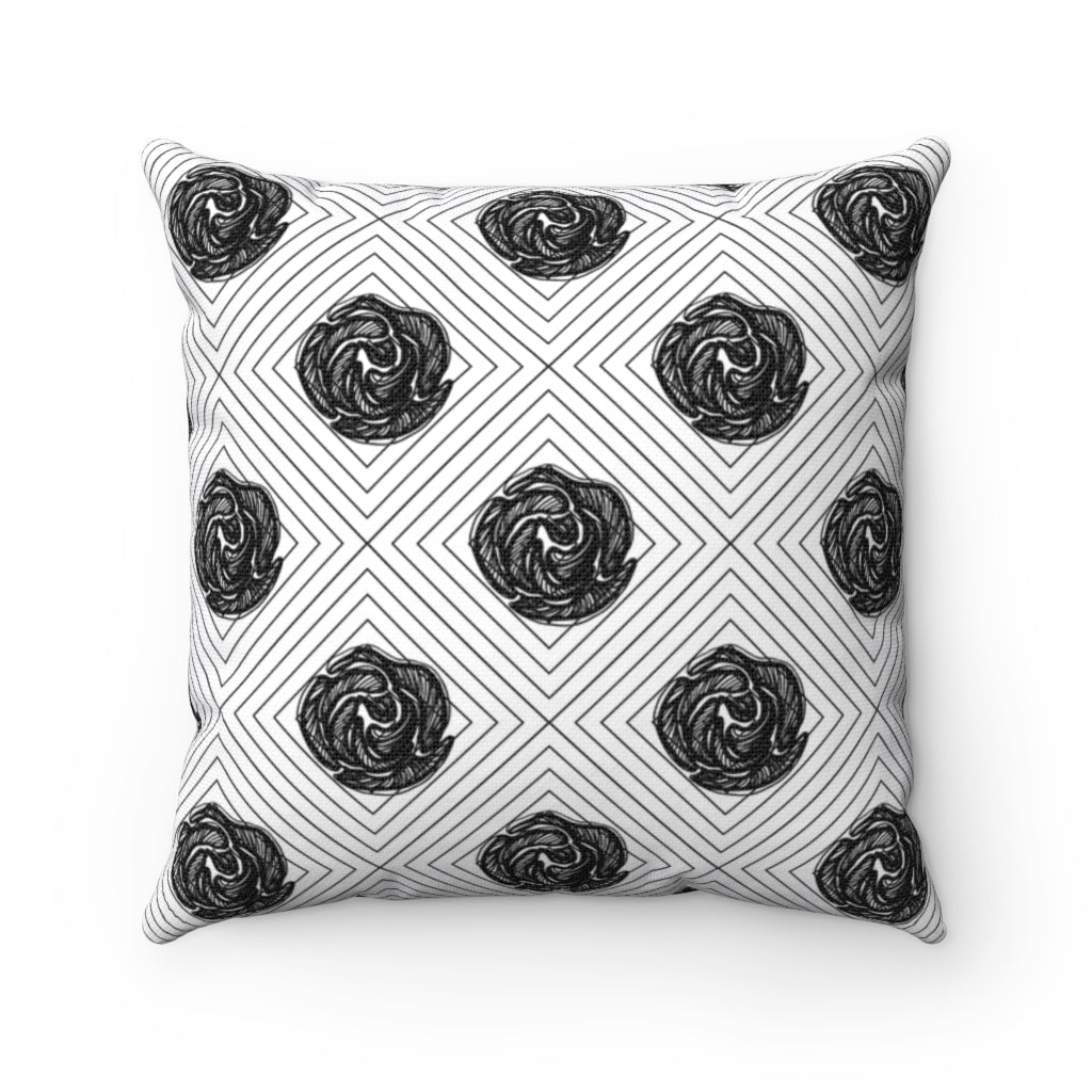 Geo Floral - Black + White Spun Polyester Pillow