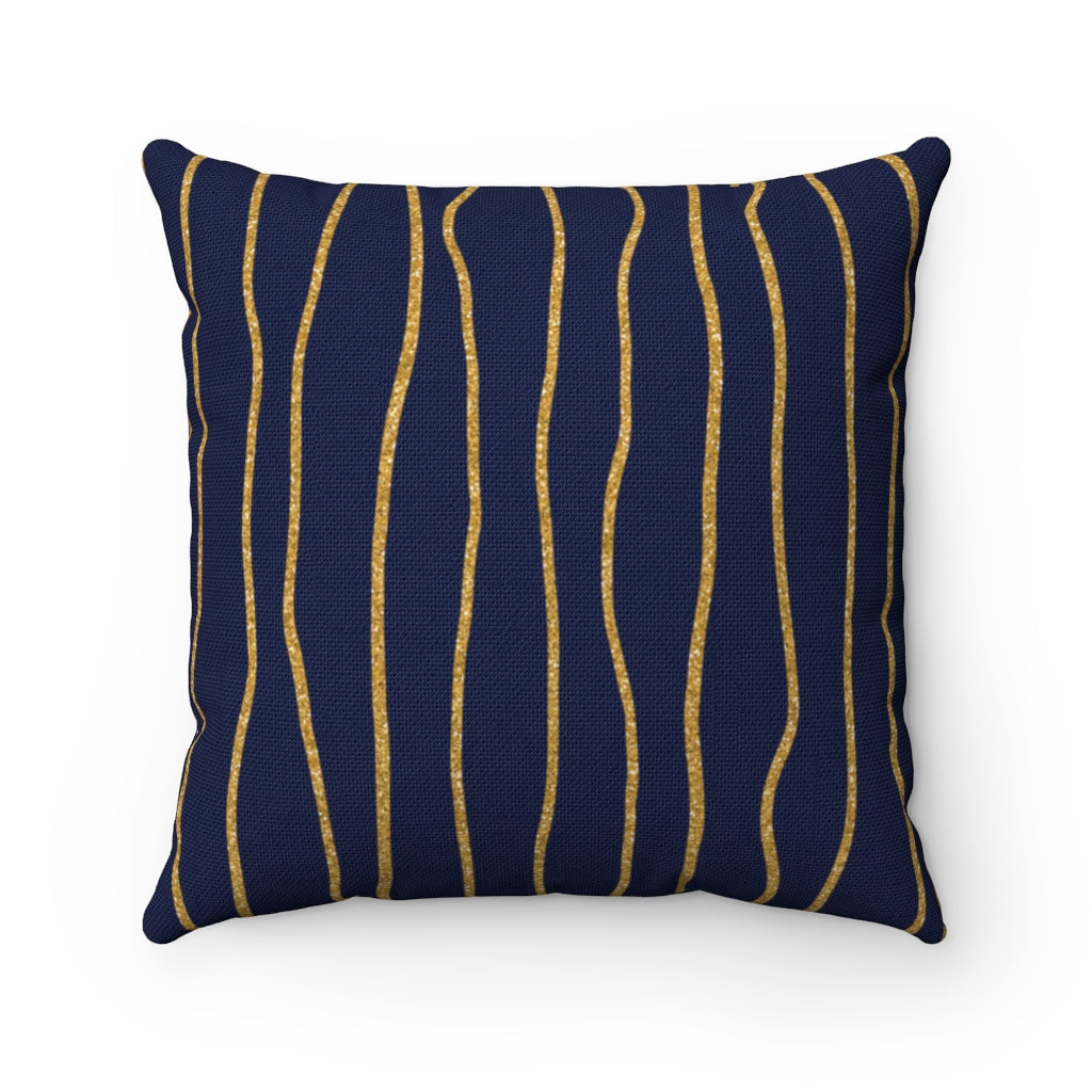 'Linear' Navy + Gold Spun Polyester Pillow