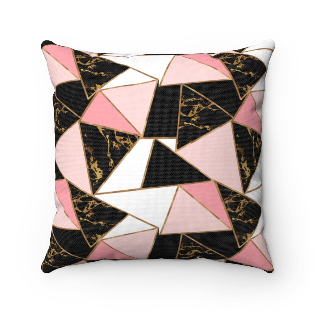 Abstract Coco - Black + Gold + Pink Spun Polyester Pillow