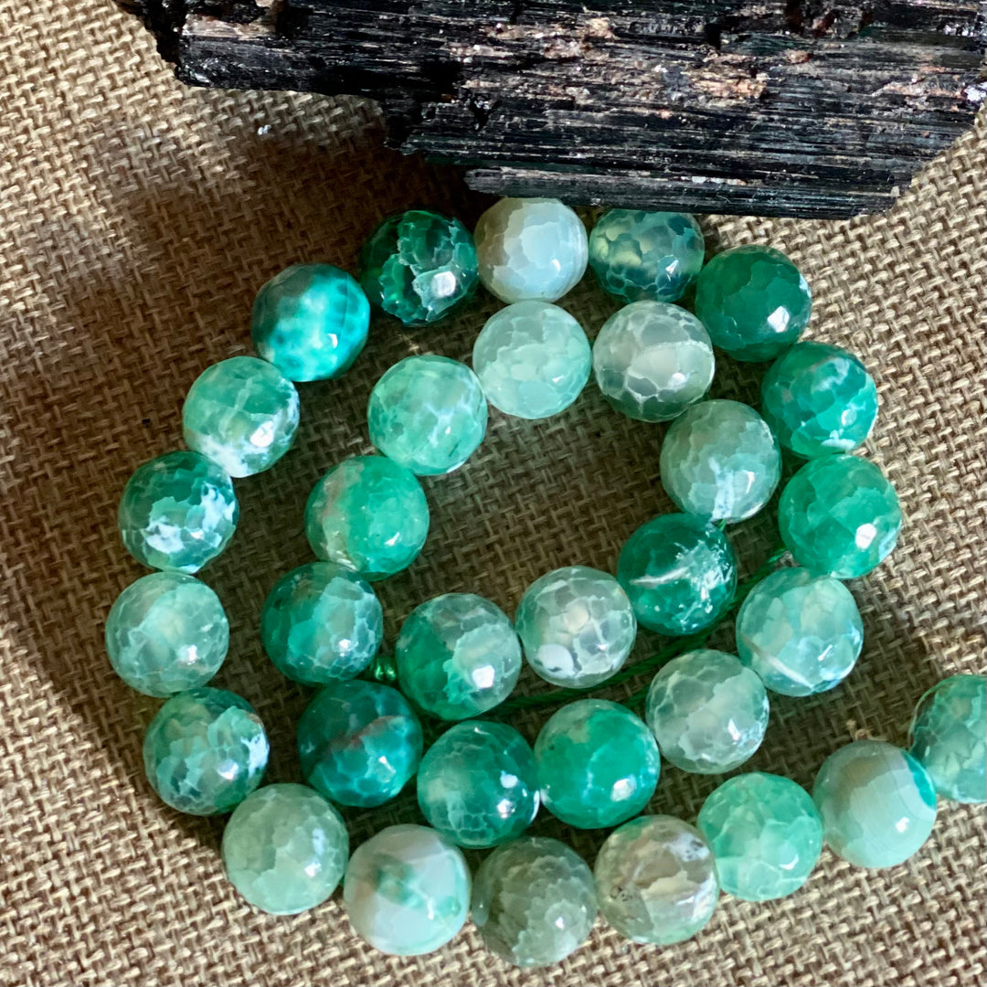 Mint Green Faceted Fire Agate 10mm Strand