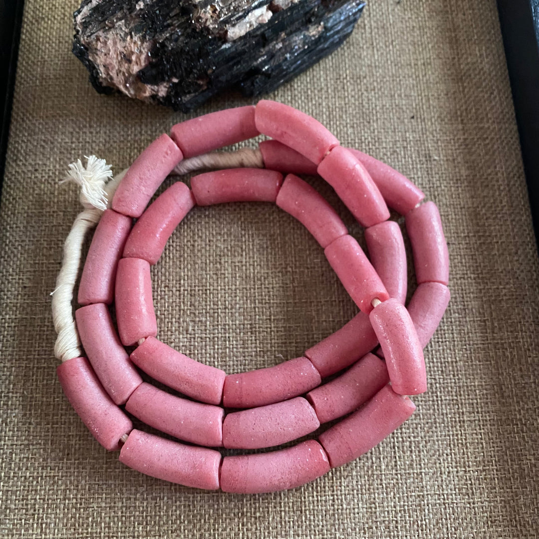 PINK Recycled African Glass Tube Beads - Full Strand