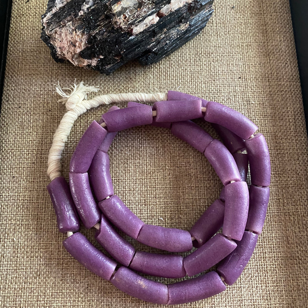 PURPLE Recycled African Glass Tube Beads - Full Strand