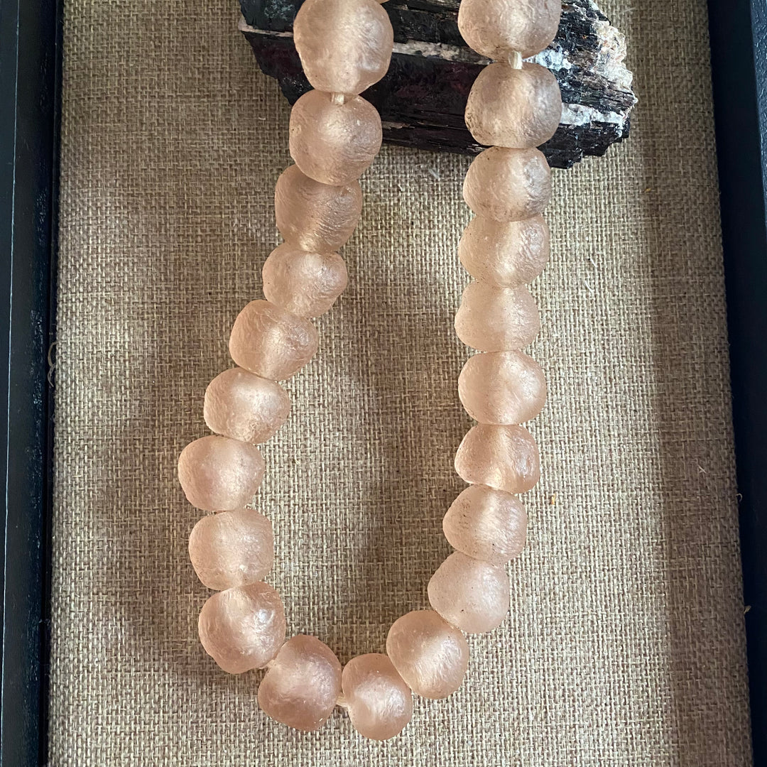 Blush Pink Recycled African Glass Round Beads - Full Strand