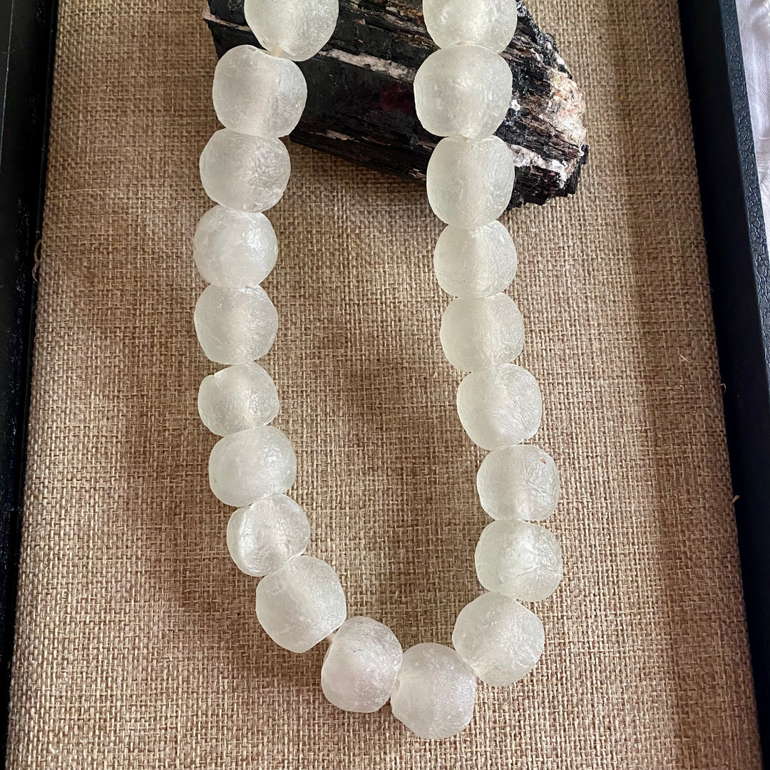 White Jumbo Recycled African Glass Round Beads - Full Strand