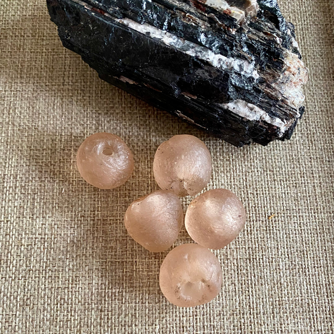 Blush Pink Recycled African Glass Round Beads - Focal Bead