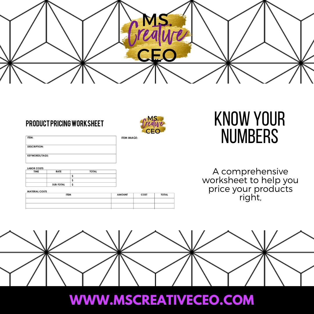 Ms. Creative CEO - Product Pricing Worksheet