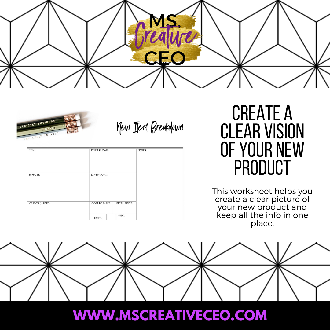 Ms. Creative CEO - New Item Breakdown Worksheet