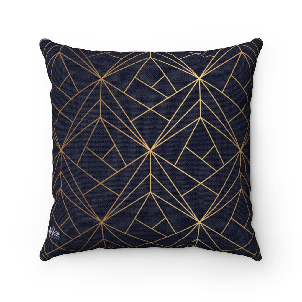 Geometric - Navy + Gold Spun Polyester Pillow