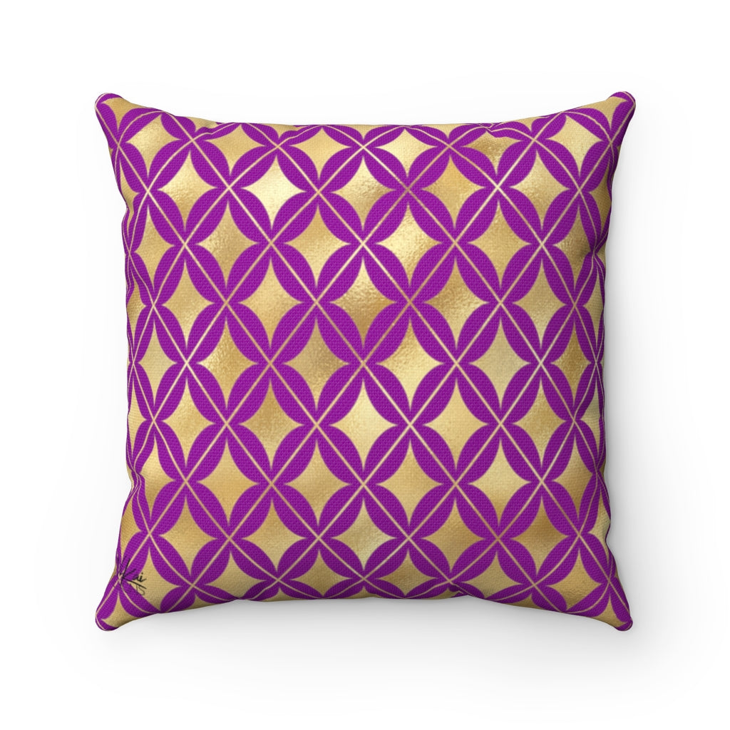 Diamonds - Gold + Purple Spun Polyester Pillow