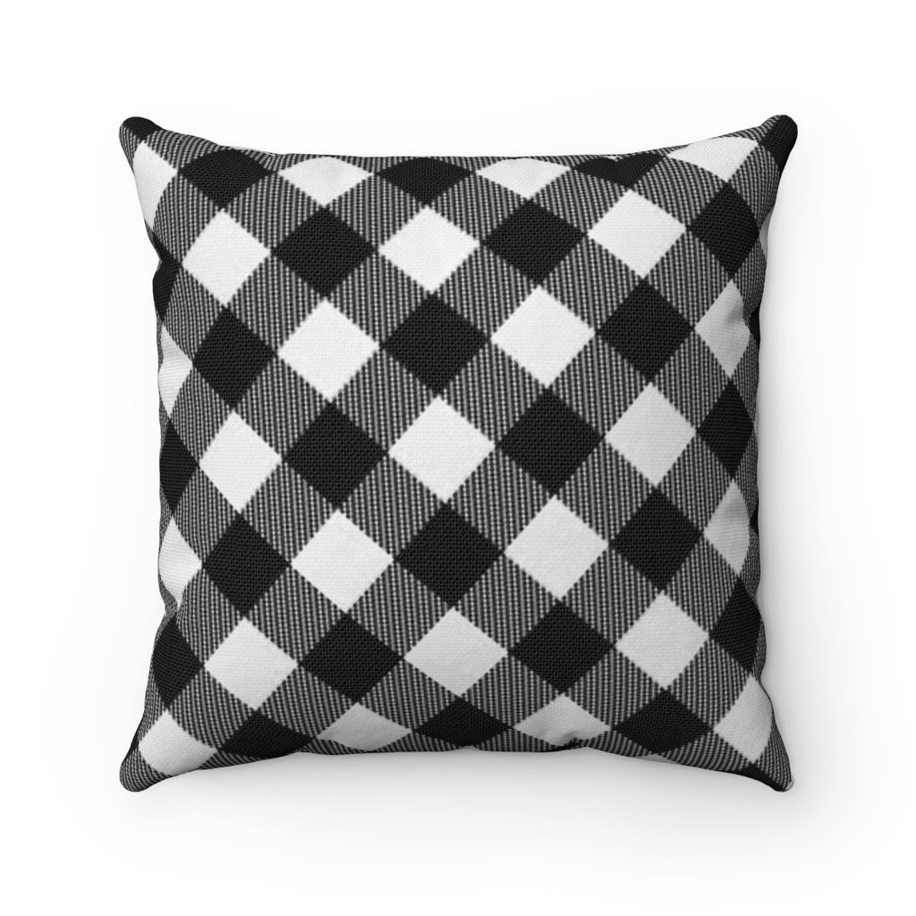 Buffalo Plaid -  Black + White Spun Polyester Pillow