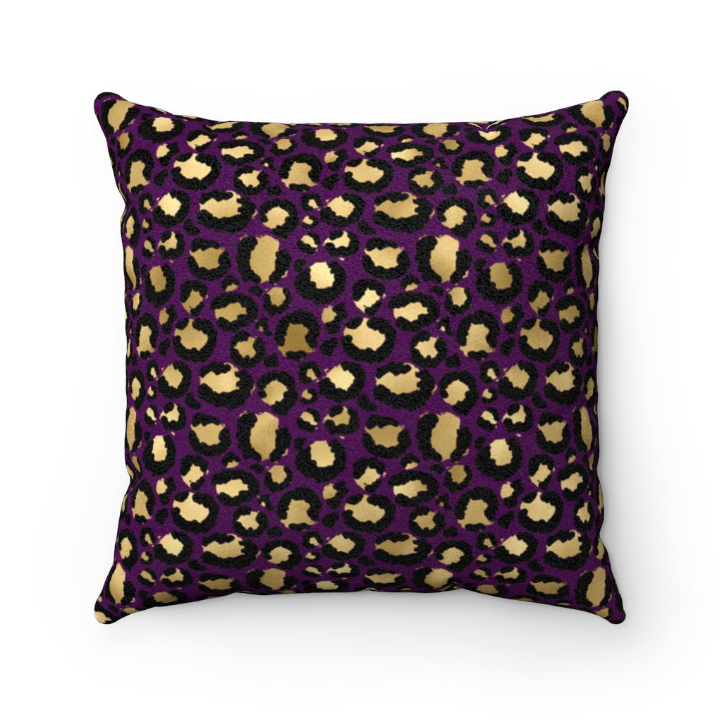 Leopard Print - Plum + Gold Faux Suede Pillow