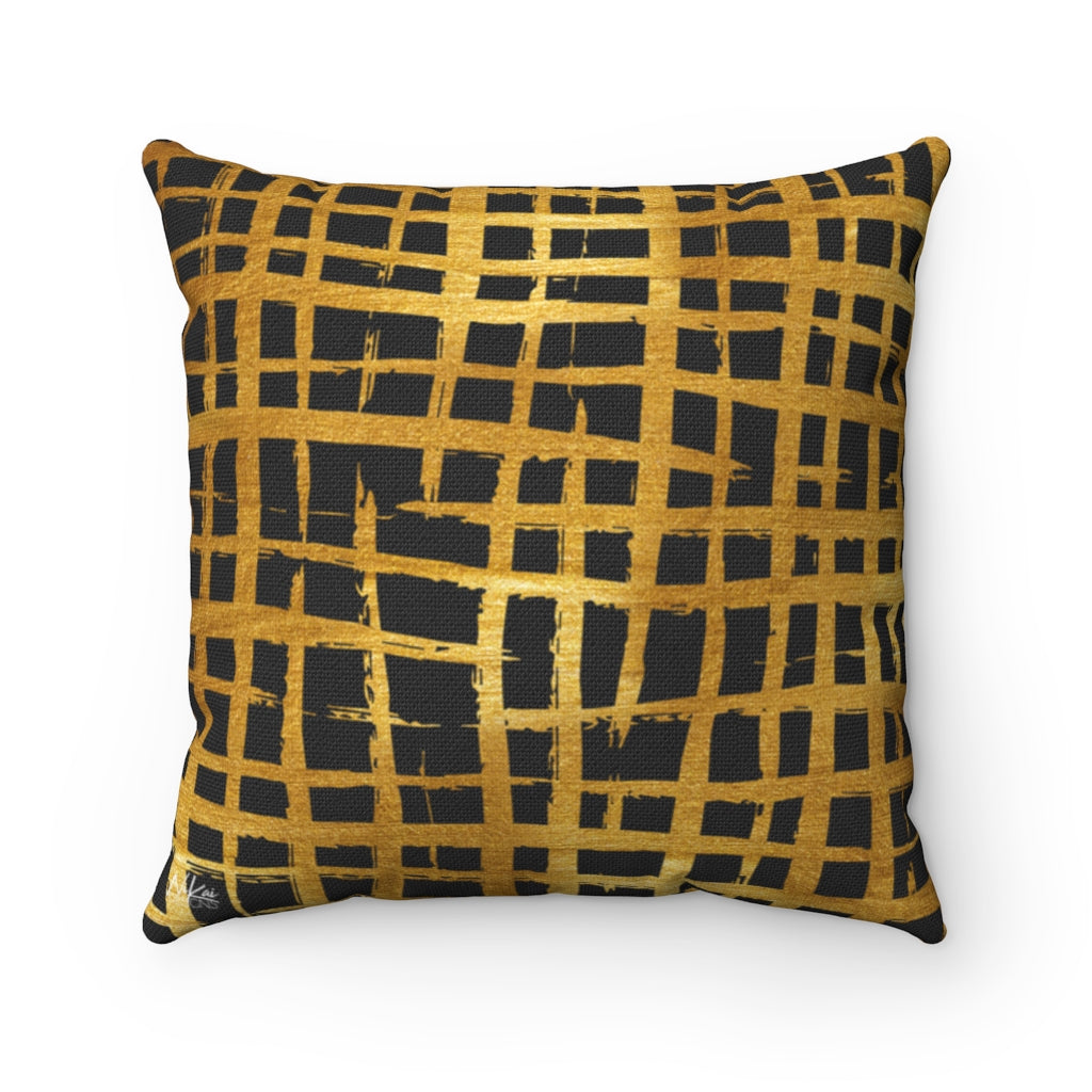 Abstract Weave - Black + Gold Spun Polyester Pillow