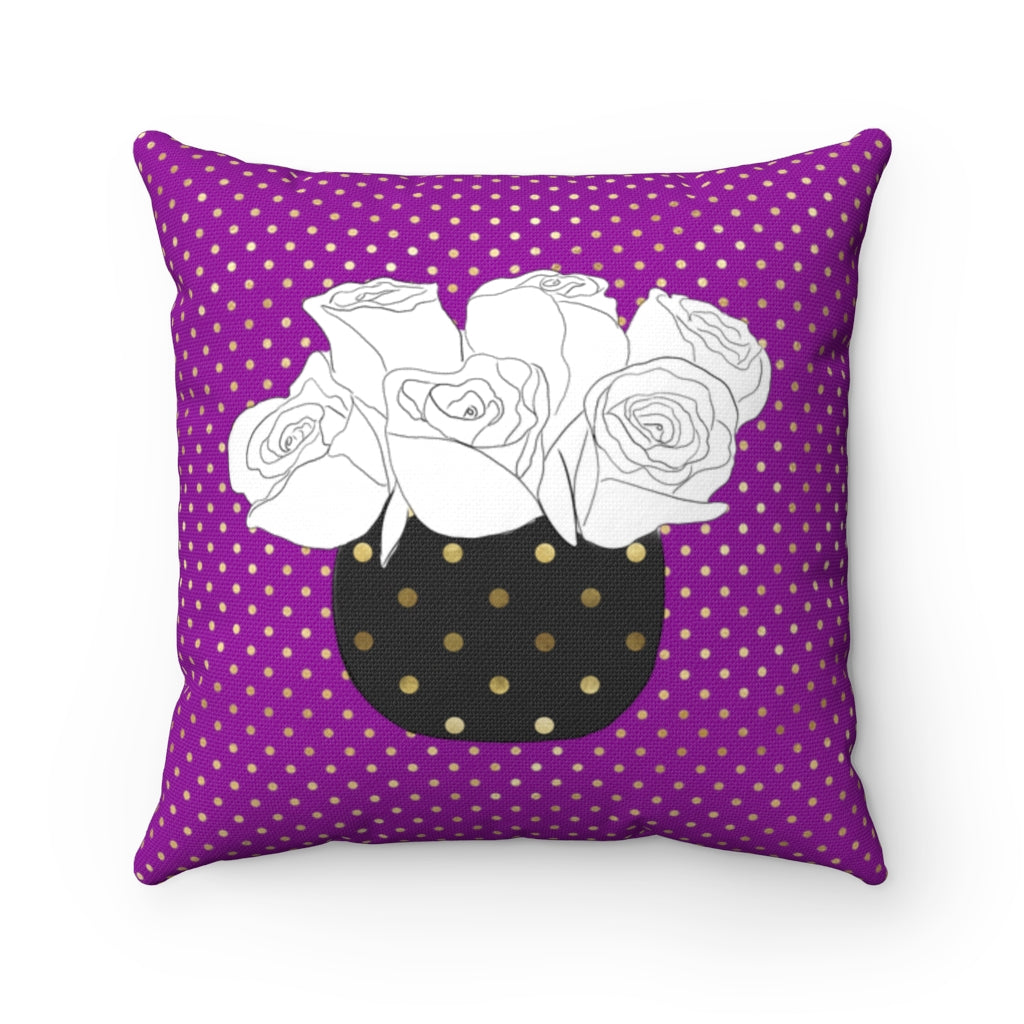 Roses - Gold + Purple Spun Polyester Pillow