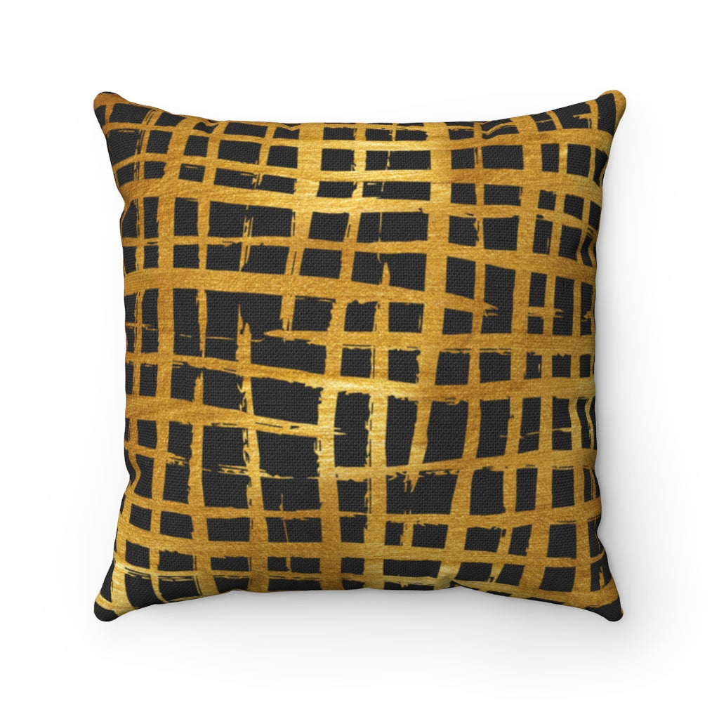 Abstract Weave - Black + Gold Spun Polyester Pillow