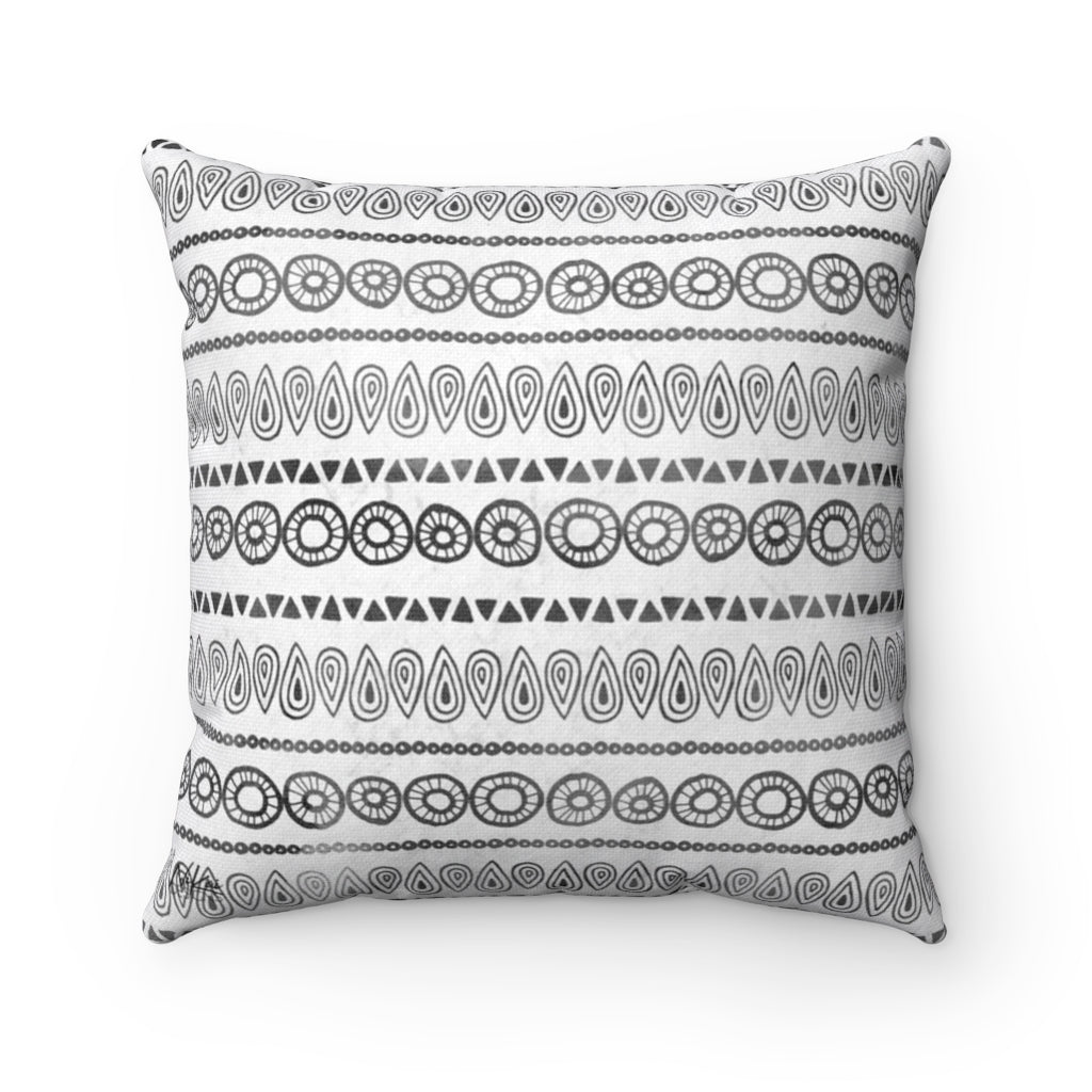 Boho Tribal Print - Black + White Spun Polyester Pillow