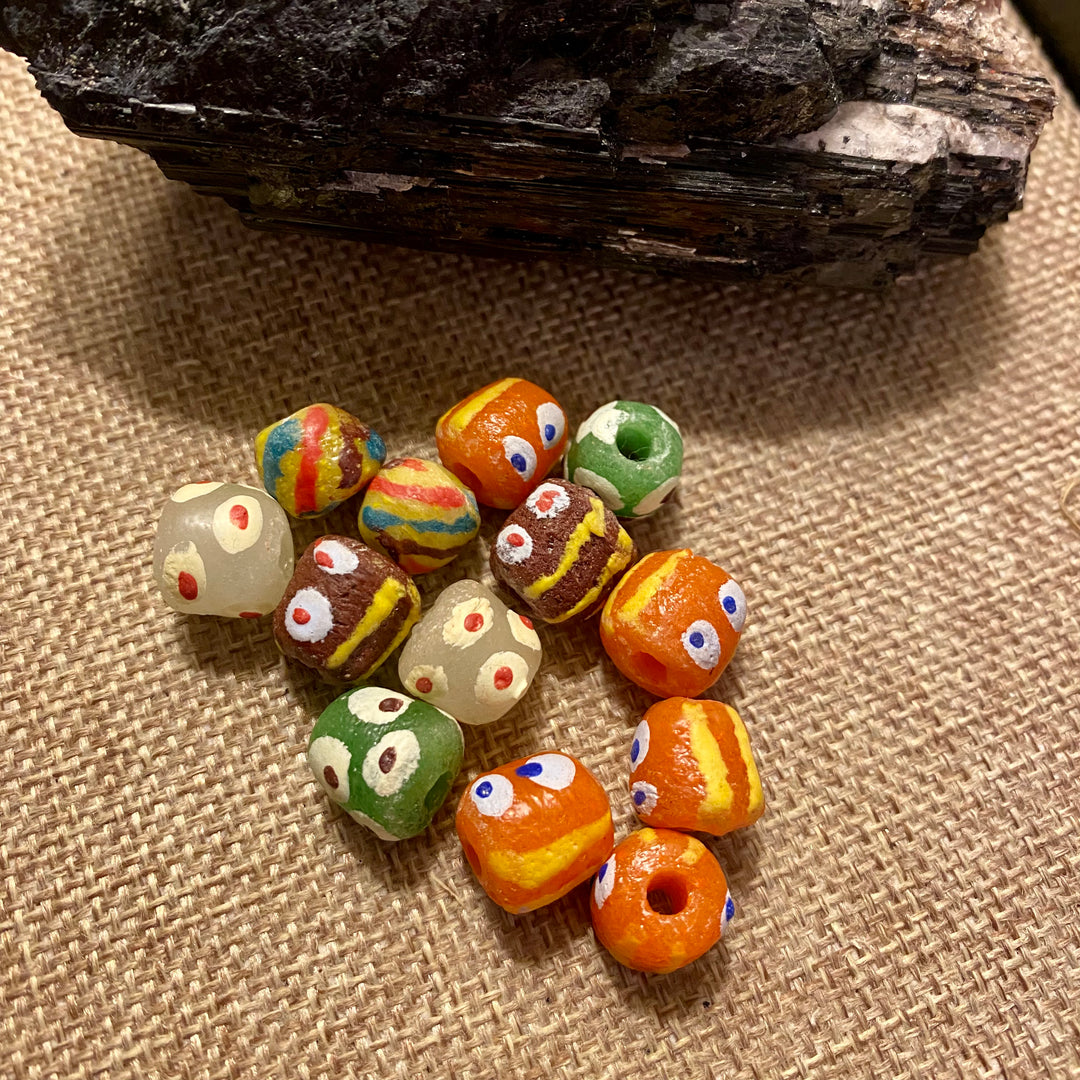 AFRICAN GLASS BEADS | PAINTED KROBO BEADS LOOSE BEADS