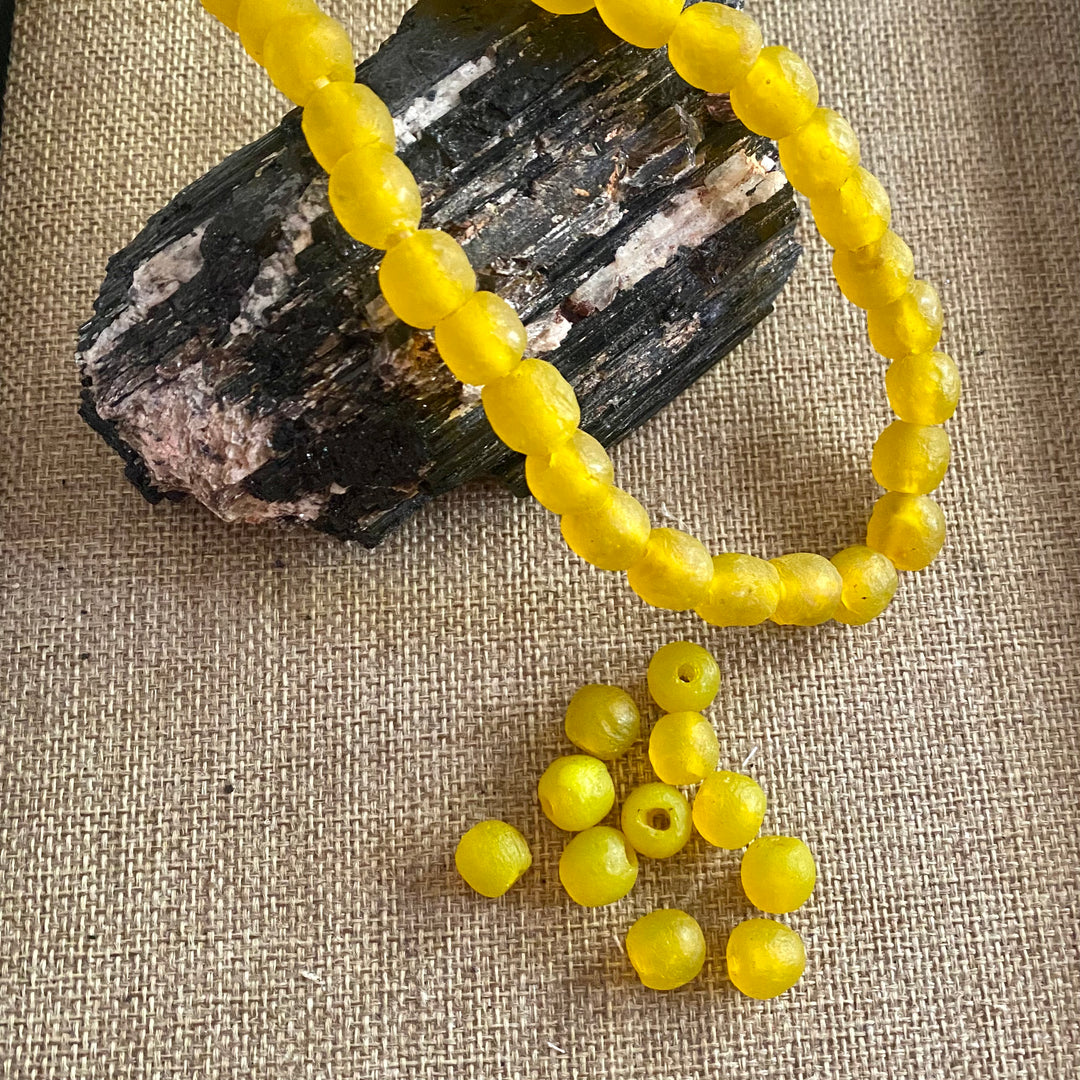 Mustard Yellow African Glass Loose Beads -10mm