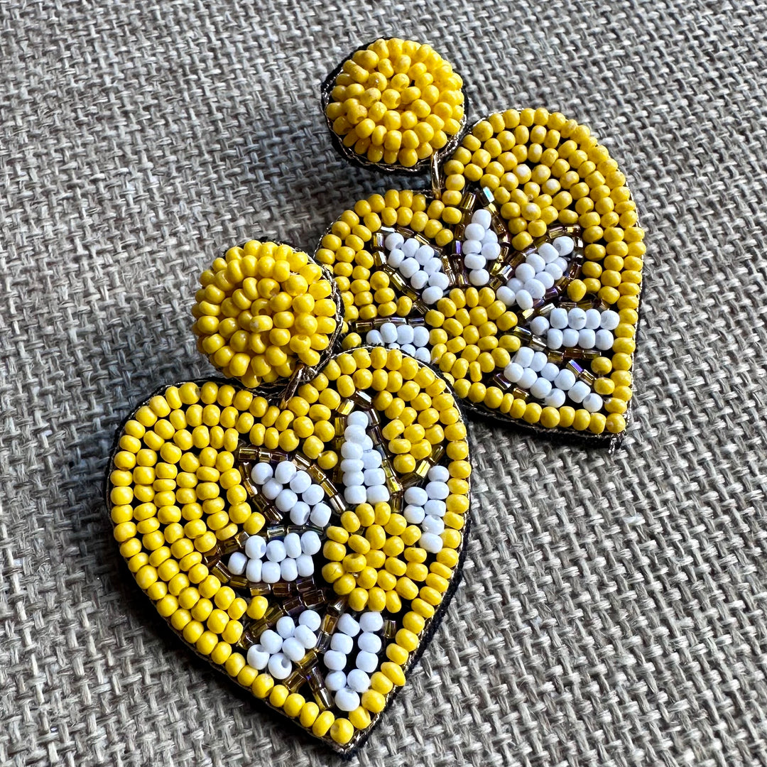 Sunflower Heart Beaded Earrings