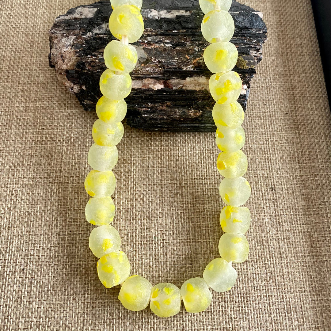 Lemon Yellow Speckled Recycled  African Glass -12x14mm