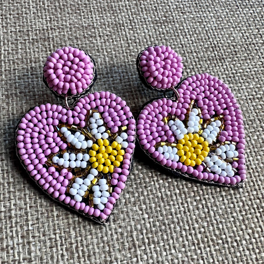 Sunflower Heart Beaded Earrings