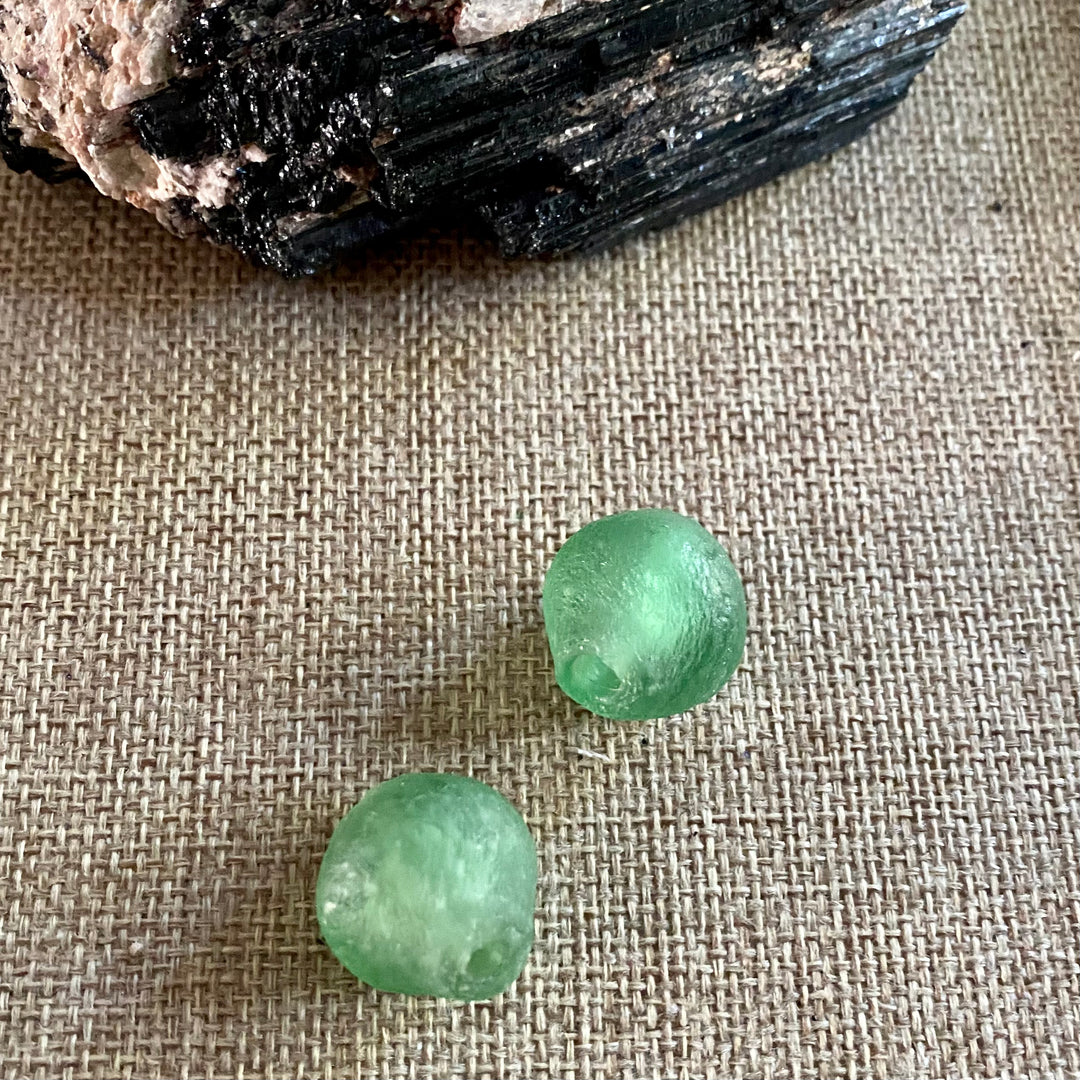 Green Recycled African Glass Bicone - Focal Bead