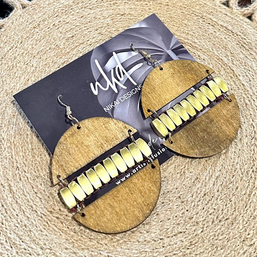 Natural + Gold Wood Circle Earrings