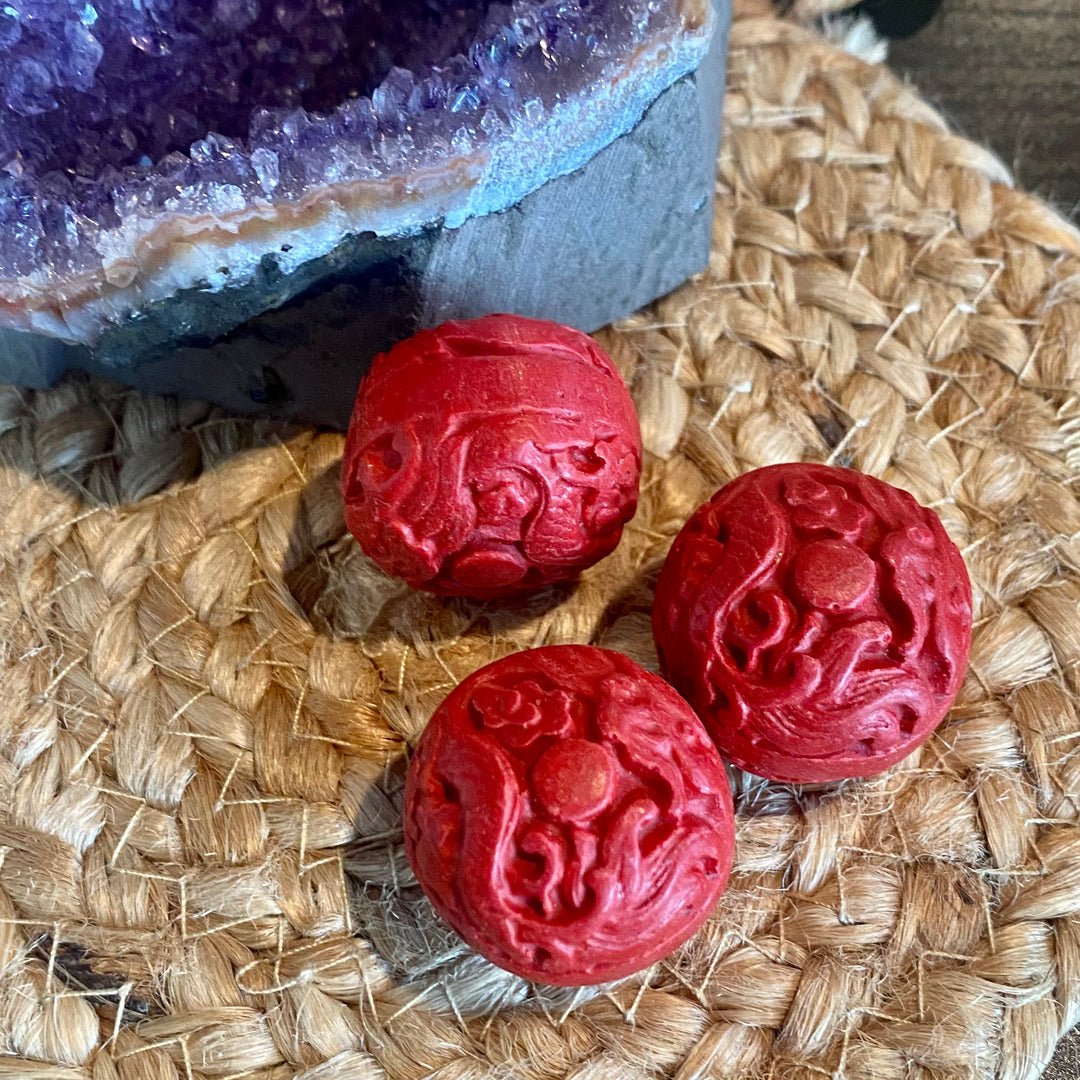 Carved Red Lava Focal Bead