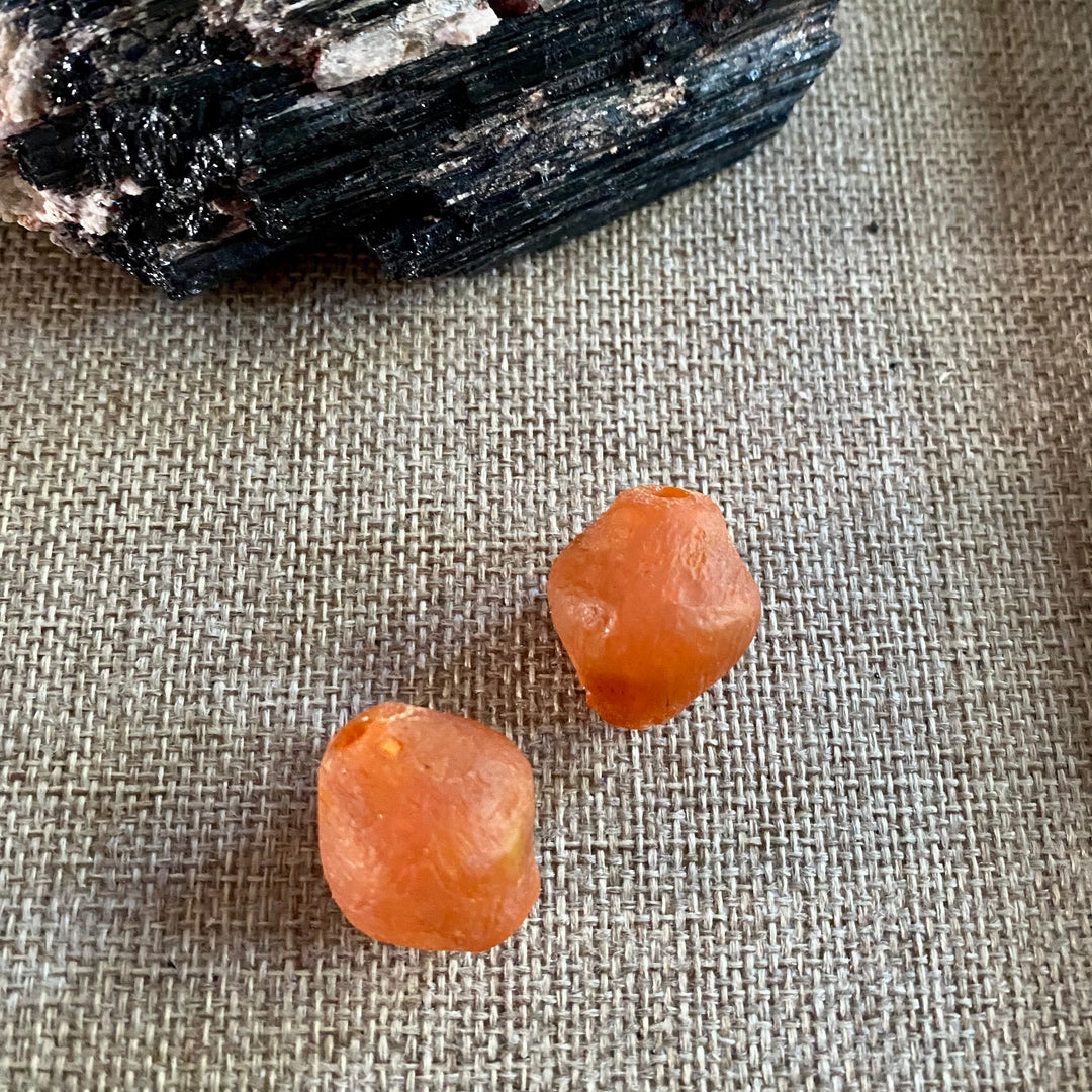 Orange Recycled African Glass Bicone - Focal Bead
